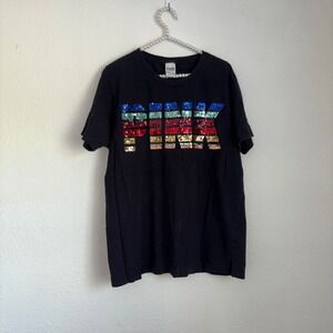 PINK Victoria Secret Black Sequin Logo T Shirt Women's Graphic Tee Size large